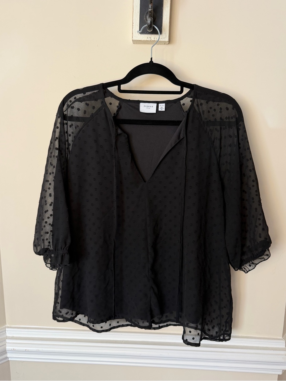 VILA Black Sheer Dot Peasant Blouse